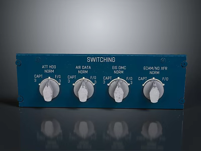 Blue Switching Panel With Control Knobs AC DC Switch CATV IN OUT Labels 3d model