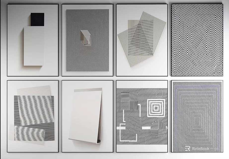 Abstract Geometric Art Collection With Diverse Patterns Shapes And Textured Surfaces 3d model