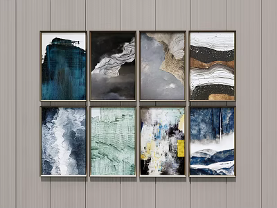 Modern Abstract Paintings Collection In Grid Arrangement With Diverse Color Tones 3d model