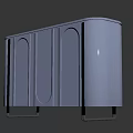 Light Purple Side Cabinet With Curved Door Panels And Metal Legs Against White Wall