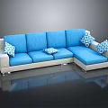 Blue and Beige Sectional Sofa with Geometric Patterned Cushions for Living Room