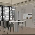 Modern Restaurant Interior Design With Dining Table Chairs Pendant Light And Window Blinds 3d model