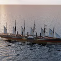 Vintage Sailing Ship with Multiple White Sails Red and Black Hull Navigating Open Sea Against Sky