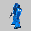 Blue Mech Robot Game Movie Character With Number 01 And Weapon In Hand