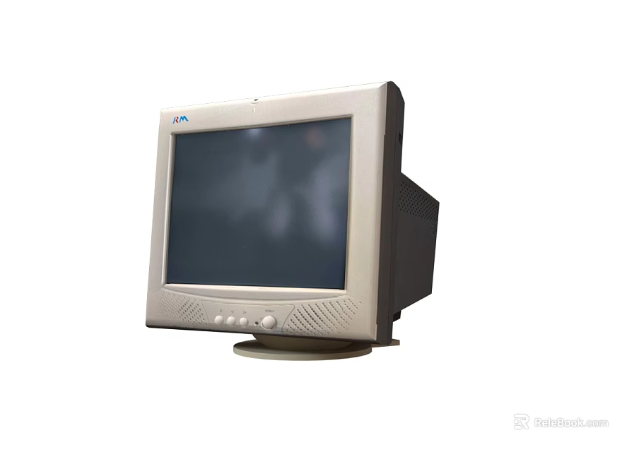 Vintage CRT Computer Monitor With Classic Design Black Screen Front Control Buttons And Stable Base 3d model 