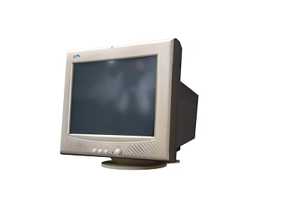 Vintage CRT Computer Monitor With Classic Design Black Screen Front Control Buttons And Stable Base 3d model