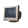 Vintage CRT Computer Monitor With Classic Design Black Screen Front Control Buttons And Stable Base