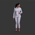 Professional Businesswoman Wearing Gray Suit Standing With Formal Attire Style