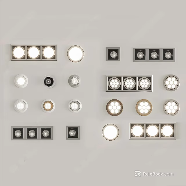 Modern Downlights And Spotlights With Various Recessed Single Multiple Round Square Designs 3d model