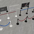 Public Facility Crowd Control Barriers With Red Blue Ropes Metal Stanchions And Sign Boards