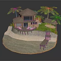 Wooden House on Beach with Palm Trees Patio and Waterfront Dock