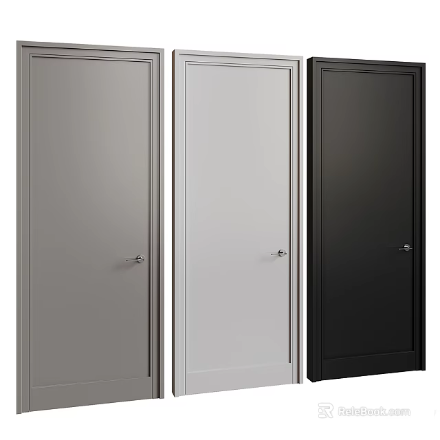 Three Modern Hinged Doors in Gray White Black with Sleek Design and Handles 3d model 