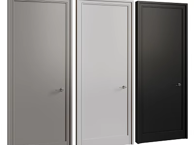 Three Modern Hinged Doors in Gray White Black with Sleek Design and Handles 3d model