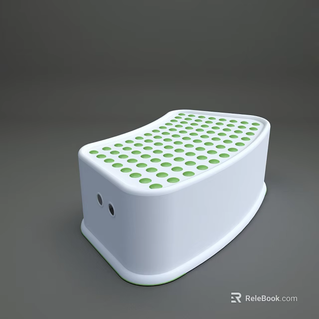 White Plastic Step Stool With Green Dotted Holes For Bathroom Use 3d model 