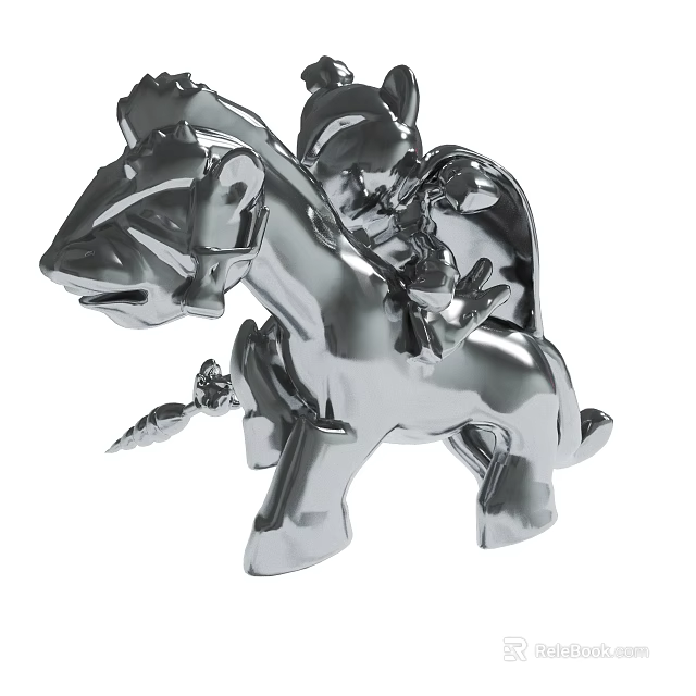 Silver Metallic Knight Riding Unicorn Decorative Figurine Collectible Ornament 3d model 