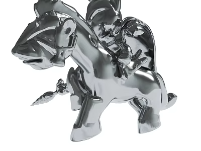Silver Metallic Knight Riding Unicorn Decorative Figurine Collectible Ornament 3d model