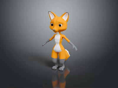 Cute Cartoon Fox Game Movie Character With Orange White Fur Big Ears Standing Pose 3d model