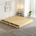 Double Bed with Wooden Frame and Storage Drawers Blue and Beige Bedding in Modern Bedroom