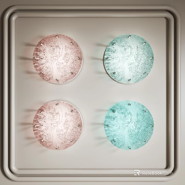 Modern Textured Glass Wall Lights in Pastel Pink and Green Colors Set of Four 3d model 