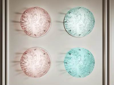 Modern Textured Glass Wall Lights in Pastel Pink and Green Colors Set of Four 3d model