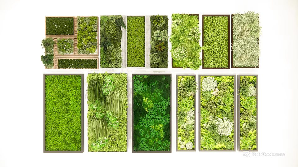 Various Types of Living Green Walls With Lush Foliage and Decorative Plant Panels 3d model 