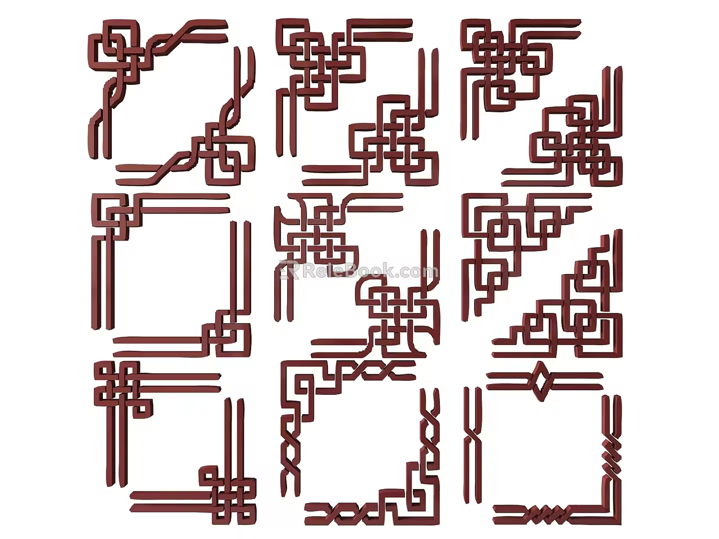 New Chinese Style Flower Lattice Carved Hollow Flower Window Carved Corner Flower Carved Gypsum Window Flower Carved Wood Carved Pattern Corner Flower 3d model