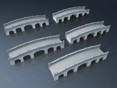 White Stone Arch Bridge Models With Multiple Arches Arranged On Dark Background 3d model