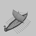 Ancient Viking Ship With Dragon Head Sail Red Pattern Shields And Oars