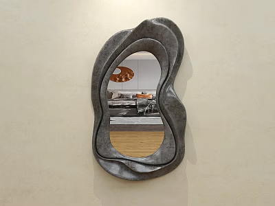 Modern Irregular Shaped Mirror As Wall Decor Reflecting Living Room Interior 3d model