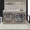 Modern Bathroom Set with Washing Machine Sink Cabinet Wall Tiles and Towel Rack