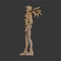 3D Female Action Figure Sculpture With Long Hair Hat Shorts And Boots On Dark Background
