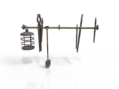 Practical Metal Household Tool Rack With Hanging Lantern Pliers And Shovel 3d model