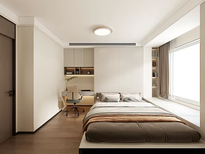 Modern Tatami Bedroom Interior Design With Tatami Bed Desk Chair And Window 3d model