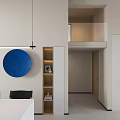 Modern Foyer Hallway With Light Brown Cabinets And Dark Door