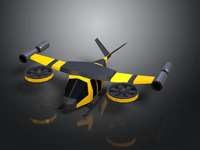 Yellow And Black Space Aerial Vehicle With Propellers And Engines For Exploration 3d model