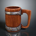 Rustic Vintage Wooden Mug With Metal Bands Rivets And Sturdy Handle