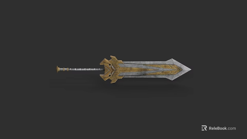 Medieval Decorative Sword With Golden Hilt Intricate Engravings And Metallic Blade 3d model 