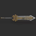 Medieval Decorative Sword With Golden Hilt Intricate Engravings And Metallic Blade