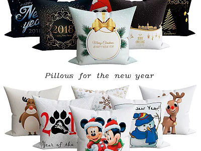 New Year Christmas Decorative Pillows with Mickey Snowman Reindeer and Paw Print Designs 3d model