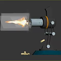Flamethrower Device 3D Model With Flames Ejecting From Nozzle And Scattered Bullets Around Base