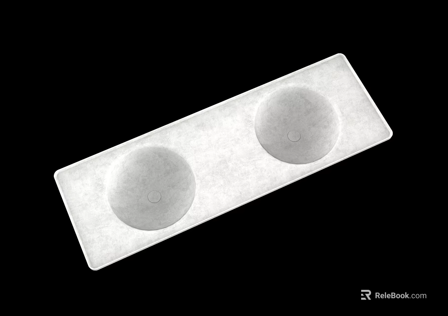 Elegant Modern White Rectangular Bathroom Vanity Top With Two Circular Sinks 3d model 