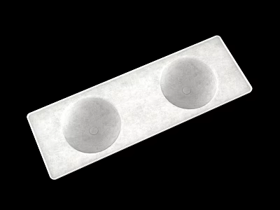 Elegant Modern White Rectangular Bathroom Vanity Top With Two Circular Sinks 3d model