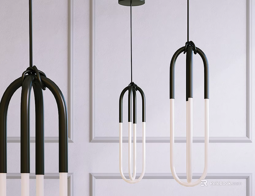 Three Modern Black And White U Shaped Chandeliers In Interior Design 3d model