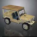 Vintage Beige Jeep With Canvas Top Open Doors And Large Tires