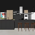 Modern Kitchen Minimalist Open Kitchen Island Table Breakfast Table Combination Creative Island Table and Chair Combination Kitchen Island Range Hood Ornaments 3d model