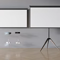 Projection Monitoring Setup With Wall Mounted And Tripod Projector Screens And Projectors