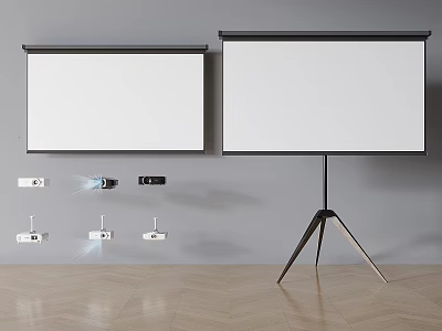 Projection Monitoring Setup With Wall Mounted And Tripod Projector Screens And Projectors 3d model