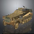 Sand Colored Military Half Track Armored Vehicle With Machine Gun Mount