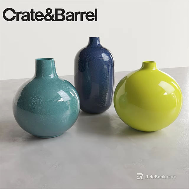 Modern Decorative Ornament Set with Teal Navy Blue and Bright Yellow Round Cylindrical Spherical Vases 3d model 
