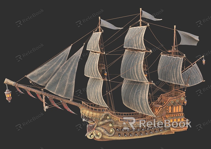 Sailing Pirate Ship PBR Material Next Generation Cargo Ship Ocean Ship Wooden Ship Ancient Merchant Ship Great Sailing Age Ancient Warship Warship model